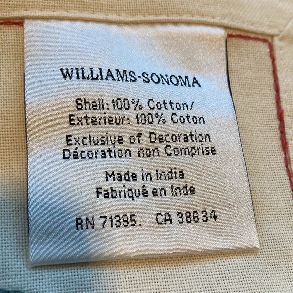 Williams Sonoma Napkins 100% Cotton NWOT Floral Embroidered Big Ecru/Coral Motif